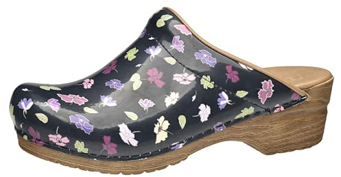Sanita | Illo Mule Clog | Original Handmade Flexible Patent Leather Clog for Women | Maximum stability | Anatomical shaped footbed Vith soft foam | Shock absorbing heel | Svart | 42 EU