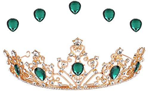 MEZHEN Kristallkrone Tiara Krone Damen Strass Krone Mädchen Braut Haarschmuck Diadem Hochzeit Kopfschmuck für Geburtstags Bankett Party Geschenk Brautschmuck Grün