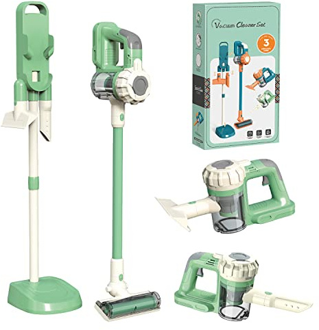 BAYMI 3-in-1 Kids Vacuum That Really Works, Toddler Toy Vacuum Cleaning Set for Children Aged 3+, Fun Kids Working Toy Vacuum Cleaner with Working Suction for Realistic Play (630Green)