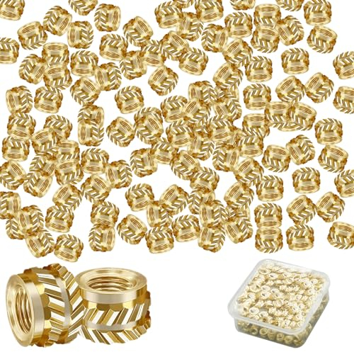 100 piezas de inserto roscado M3, insertos de juego de calor M3, insertos de tuercas de latón, insertos roscados para plástico, tornillos de rosca de latón moleteados, herramienta de inserción