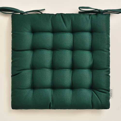 ROOM99 Aura - Cuscino per sedia, 40 x 40 x 4,5 cm, con nastri, per esterni, per interni ed esterni, soggiorno, verde scuro, 1 pezzo