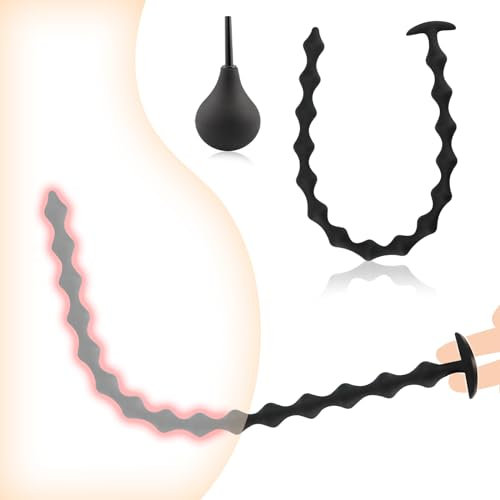 AMZII Analplug + Analdusche,58cm Extra Lang Analkette mit 15 Analkugeln Anal Beads,Anal Dildo XXL Anal Spreizer Buttplug,Diloschwanz für Frauen,Analdusche Frau Herr,Einlauf zur Darmreinigung (A)