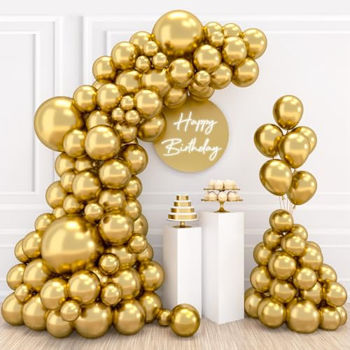 Palloncini Oro - Kit Arco Compleanno con 110 Palloncini Oro (18/12/10/5 pollici) per Matrimonio, Battesimo e Baby Shower