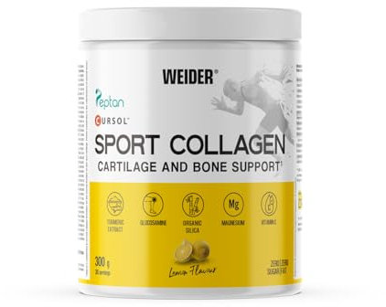 Weider Sport Collagen (300g) Gusto Limone, Peptidi di Collagene Idrolizzato 100% Peptan, Glucosamina, Curcuma, Silicio, Acido Ialuronico, Magnesio, Vitamina C, Per Articolazioni e Ossa