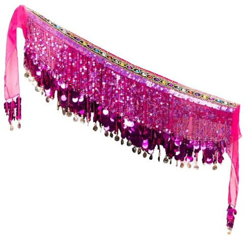 Ceinture Danse Orientale Femme, Écharpes de Hanche de Danse du Ventre Fille Foulard Belly Dance Foulard à Sequins Doré Écharpe Déguisement Mousseline de Soie, 1 Pièce, pour Scène, Fête, Anniversaire