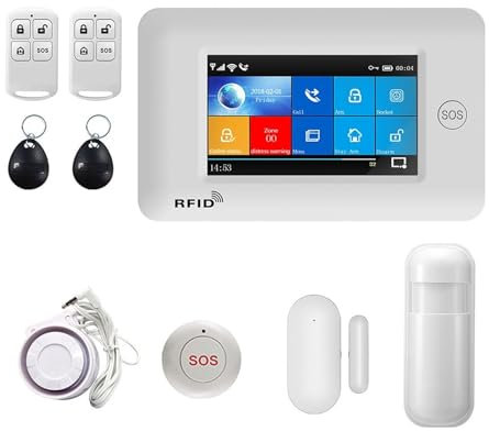 Sistema di sicurezza domestica, Smart Alarm 4.3 Pollici Full Touch Screen Wireless 433 MHz GSM Di Allarme Antifurto Domestico Con Rilevatore Di Fumo Kit Pulsanti SOS
