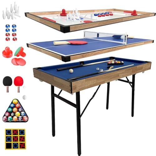 Table multijeux 6 en 1 Pliable avec Billard, Hockey, Tennis de Table, Bowling, Shuffleboard et tic-tac-Toe avec Tous Les Accessoires (1.2m)