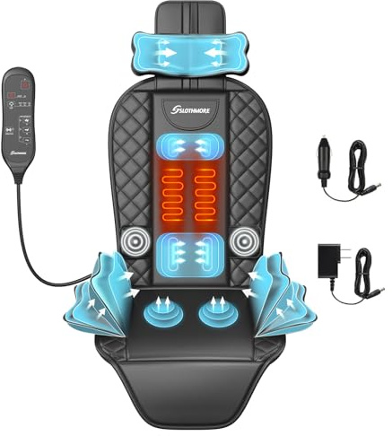 Back Massager with Heat & Traction & Vibration, Seat Massager Pad for Pain Relief Deep Tissue, Lumbar Traction, PU Leather, Foldable, for 5’ to 6’1”, Massage Chair Pad for Office Home