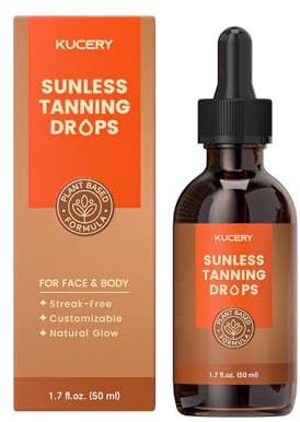 KUCERY Sunless Tanning Drops for Face & Body - Plant Based Self Tanner Drops with Botanical Ingredients, Streak-Free Bronzing Serum, Customizable Glow, 1.7 fl oz (50ml)