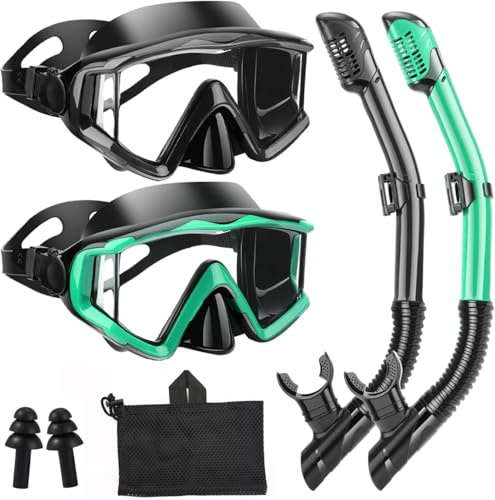 Snorkeling Gear for Adults Youth Kids, Snorkel Mask Set, Diving Mask Scuba Snorkle, Swimming Goggles Dive Mask, Leak-Proof and Fog-Proof Automatic Adjust Buckle