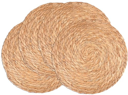 4 Piezas 30 cm Hechas a Mano Bajo Platos Redondos, Espadaña Natural Individuales para Mesa, Aislantes Térmicos y Antideslizantes Mesa para Cocina y Comedor, Manteles Individuales Antiescaldaduras