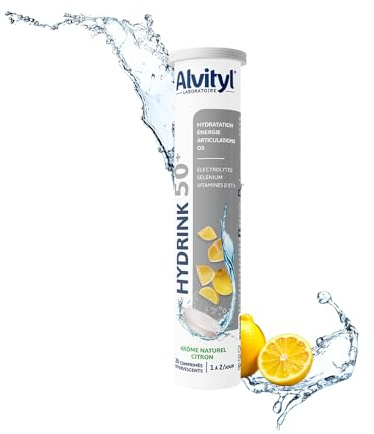 Alvityl Hydrink 50 + Electrolyte Pastille Hydratation & Articulations x20 | Avec vitamine D, C, B12 et E, sélénium, articulation et os, Goût citron