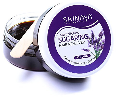 SKINAYA® PREMIUM ZUCKERPASTE SET ZUR HAARENTFERNUNG - 300 Gramm Sugaring Wachs Waxing Set (Lavendel) inkl. 15 Vliesstreifen und 5 Holzspatel