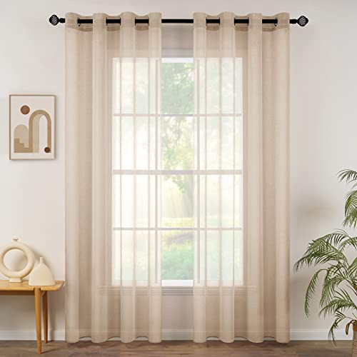 MIULEE 2 Panels Sheer Voile Eyelet Curtains Light Khaki 55 Wx102 L | Lightweight voile sheer drapes, soft light filter, eyelet grommet easy install, elegant decor for bedroom living room