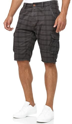 Indicode Herren Blixt Cargo Shorts mit 6 Taschen und Gürtel aus 100% Baumwolle | Männer Raven Check, 3XL