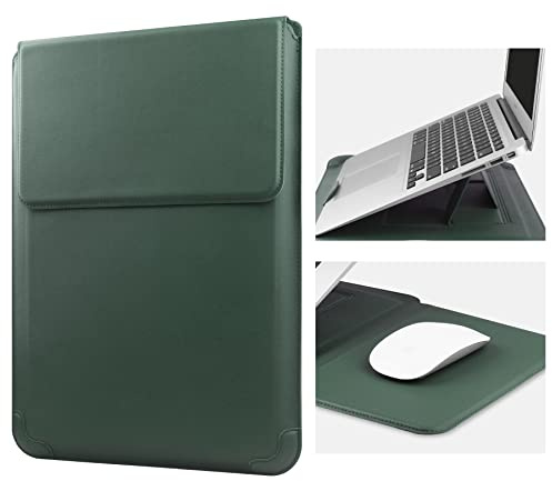 HoYiXi 14 Inch Laptop Sleeve Case Leather Bag with Stand Compatible with Mac Book Pro 14 2021/ASUS Vivobook 14/HP Pavilion X360/IdeaPad 14/Dell HP ASUS Acer Huawei Matebook 14'' PC, Green
