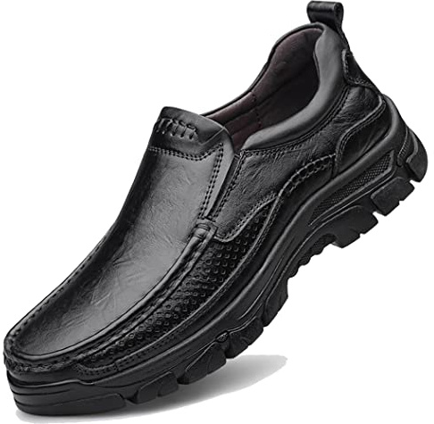 ZASDKE Men's Casual Loafers Classic Business Leather Shoes Comfortable Commuter Office Walking Shoes Black-2 UK8.5