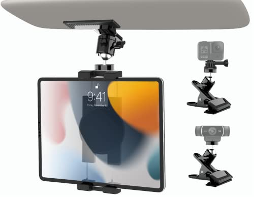woleyi Auto Sonnenblende Tablet Halterung, KFZ LKW Sonnenblende Handy Autohalterung Clip mit 1/4 Schraube, Multifunktionale iPad Klemme für Tisch Küche für iPad, Galaxy Tabs, Handys, 4-12.9