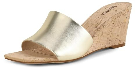 Easyfox Wood Grain Sandals For Women Wedge Sandals Open Toe High Heel Slide Heeled Sandal Backless Peep Toe Heeled Shoes Summer Dress Sandals Platform Wedge Shoes, Gold, 8 UK