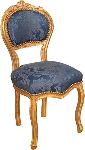 Biscottini Sillas Louis XVI dorado y azul 90x45x42 cm - Silla estilo francés dorado y azul - Sillón dormitorio - Sillas estilo barroco