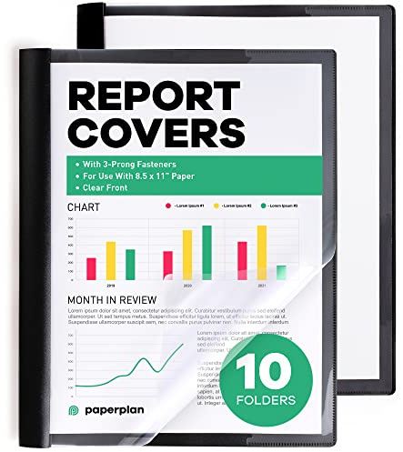 Report Covers - (Set of 10), 8.5 x 11 Letter Size, Clear Front Folders with 3-Prong Fasteners - Ideal for Presentations, Resumes & Keeping Your Documents Neat and Professional