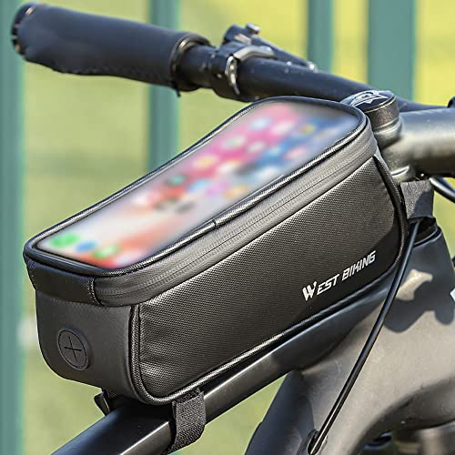 CalmGeek Fahrrad Rahmentasche, wasserdichte Fahrrad Lenkertasche 1L Fahrradrahmen Fahrradtasche für Montainbikes Rennrad Ebikes, Kompatibel mit Smartphone bis zu 7 Zoll (Schwarz)