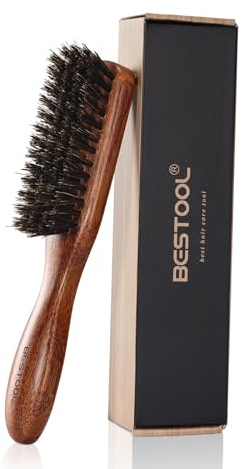 BESTOOL Haarbürste, Wildschweinborsten Bartbürste für die tägliche Bartpflege, Herren Bürste mit Griff aus Buchenholz (Braun)