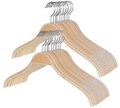 ManGotree Schlanke Holzbügel, rutschfeste Kleiderbügel, Platzsparende Kleiderbügel für Den Kleiderschrank, Hochwertige Handgefertigte Anzugbügel für Pullover, Kleider, Mäntel, 20 Pack (Natürlich)