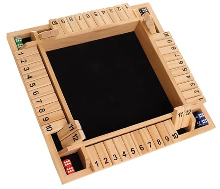 GSE Games & Sports Expert 1-4 Player Wooden Shut The Box Board Game with 8 Dice. 4-Way 12 Numbers Shut The Box Dice Set of Popular English Pub Board Game - Natural Wood