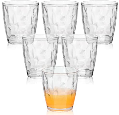 DIBALIYI 6PCS Vasos Transparentes Irrompibles, Vasos Plastico Acrílicos Premium Reutilizables de 310ml, Vasos de Cóctel Apilables de 10.5 OZ para Picnic en Casa Aptos para Lavavajillas