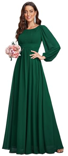 Ever-Pretty Bridesmaid Dresses for Women Round Neck A-Line Long Sleeve Evening Dress Dark Green 16