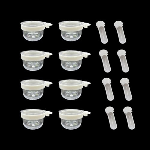 TTBellok 8 Pcs Small Bird Removable Transparent Bowl, Parrot Food Feeder with 8 Pcs Small Food Cups for Canary Finch Parrot Small Animal, White + Clear