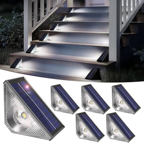 Solpex 6 luces solares para exterior, luces de escalera, impermeables, iluminación LED para escaleras exteriores, escalones, vallas, patio, patio, canalón, camino, decoración, color blanco
