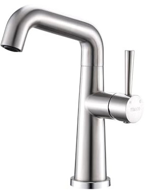 TIMACO Robinet de salle de bain Robinet de lavabo Mitigeur monocommande Robinet de salle de bain Lavabo Salle de bain Eau froide et chaude Présent, Nickel brossé