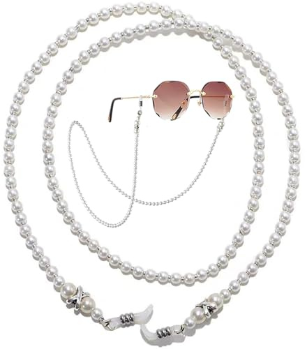 Keromtein Glasses Chain for Women, Pearl Eyeglass Chains Eye Glasses Holders Around Neck, Eyeglasses Strap Lanyard Sunglasses Beaded Face Mask Old Lady Reading Glass Eyewear Retainer Chain