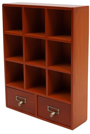 Vitrine suspendue en bois - Vitrine de collection sans verre - Étagère murale en bois avec 9 compartiments d'exposition et 2 tiroirs - Pour pièces de collection - 33,3 x 10 x 42,5 cm