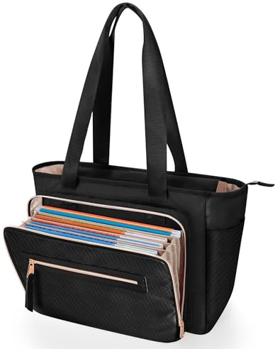 Prokva Teacher Work Bag with Accordion File Organizer Women Tote, Black
