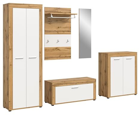 xonox.home Garderobe Jam X8BK6G02 Garderobenkombination Garderoben-Set in Wotan Eiche Nb., weiß, ca. 285x191x35 cm