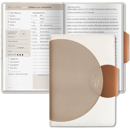 BIROYAL Carnet de Recettes à Remplir A5, Papier Épais 120g | Marron | Avec Table des Matières & Tableau de Conversion, 100 Recettes Vierge, 2 Pages par Recette, Pour Passionnés de Cuisine