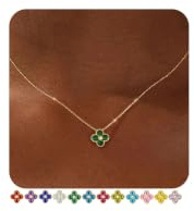 FUNEIA Collar Mujer Cadena De Oro Piedra Natal Mujer 18k Trébol De Cuatro | Ajustable Hojas Diamante Esmeralda Collar Dorado Joyas Regalos Para Esposa Mamá Novia Aniversario Día San Valentín Rega