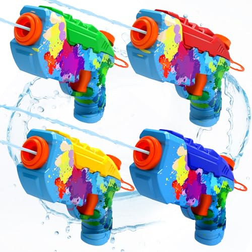 POPERFUN 4 Pezzi Pistole ad Acqua, Facile da Riempire e Antigoccia Pistola ad Acqua, Pistola Acqua Bambini, Giocattolo Estivo all'Aperto per Età 3+, Piscina, Spiaggia, Feste in Cortile