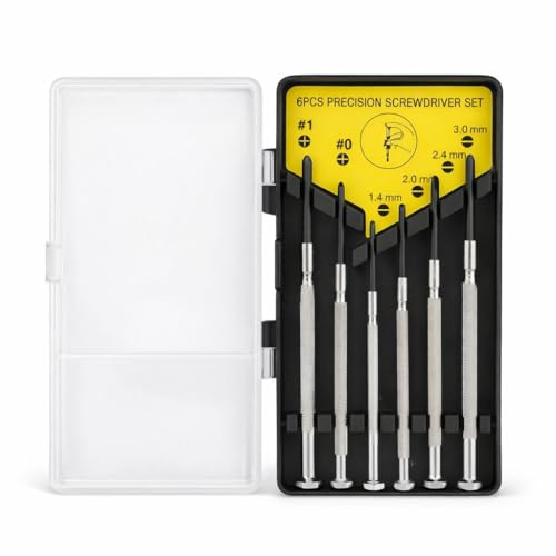 PinoLab Set Giraviti di Precisione 6 Pezzi con Custodia – Mini Cacciaviti Phillips e Taglio Piatto per Riparazione Occhiali, Orologi, Smartphone ed Elettronica