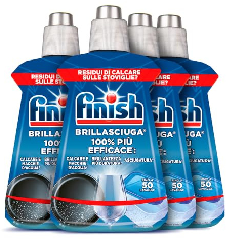 Finish Brillantante, Additivo Lavastoviglie, Confezione da 4 Brillasciuga da 250 ml