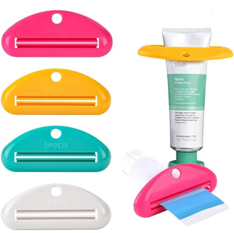 LOVEINUSA 4 PCS Toothpaste Squeezer, Hanging Tube Squeezer Tool Multicolor