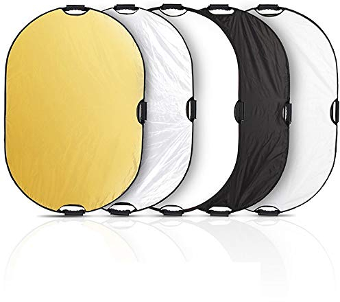 Selens 5 en 1 Reflector de Luz Oval 60x90CM Plegable Portátil con Asa Iluminación Estudio Fotográfico Fotografía al Aire Libre, Color Negro, Blanco, Oro, Plata, Translúcido