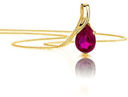 OROVI Collana Donna Oro Giallo 9KT Girocollo con Rubino rosso a goccia 45 cm, gioiello anallergico confezionato in un elegante astuccio portagioie