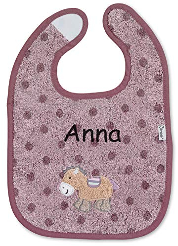 LALALO Sterntaler Lätzchen mit Namen bestickt, Pony Pferd, Baby & Kleinkind Spucktuch, Babylätzchen personalisiert