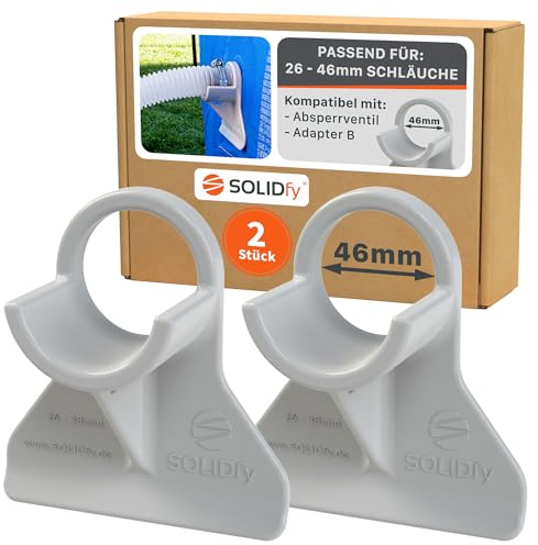 SOLIDfy® – [2x] Pool Slanghållare 26mm – 46mm | Slanghållare för Intex, Bestway, Hecht | även med Adapter B och avstängningsventil Rör Hållare 32mm 38mm Vikskydd i grått
