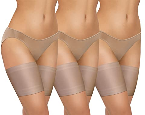 Sesto Senso 3 Pares Lisas y Sexys Bandas Femeninas para los Muslos Contra Rozaduras con Bandas de Silicona de Soporte en el Interior Sabia Carne 65-70 L