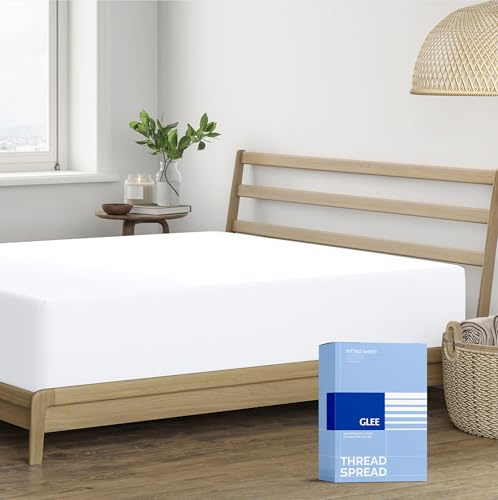 Thread Spread 100% Cotton Queen Fitted Sheet Only - 400 Series Glee Collection Cotton Fitted Sheet Queen, Soft, Durable, Cooling 16 Deep Pocket Sateen Bottom, Luxury Hotel Quality - White